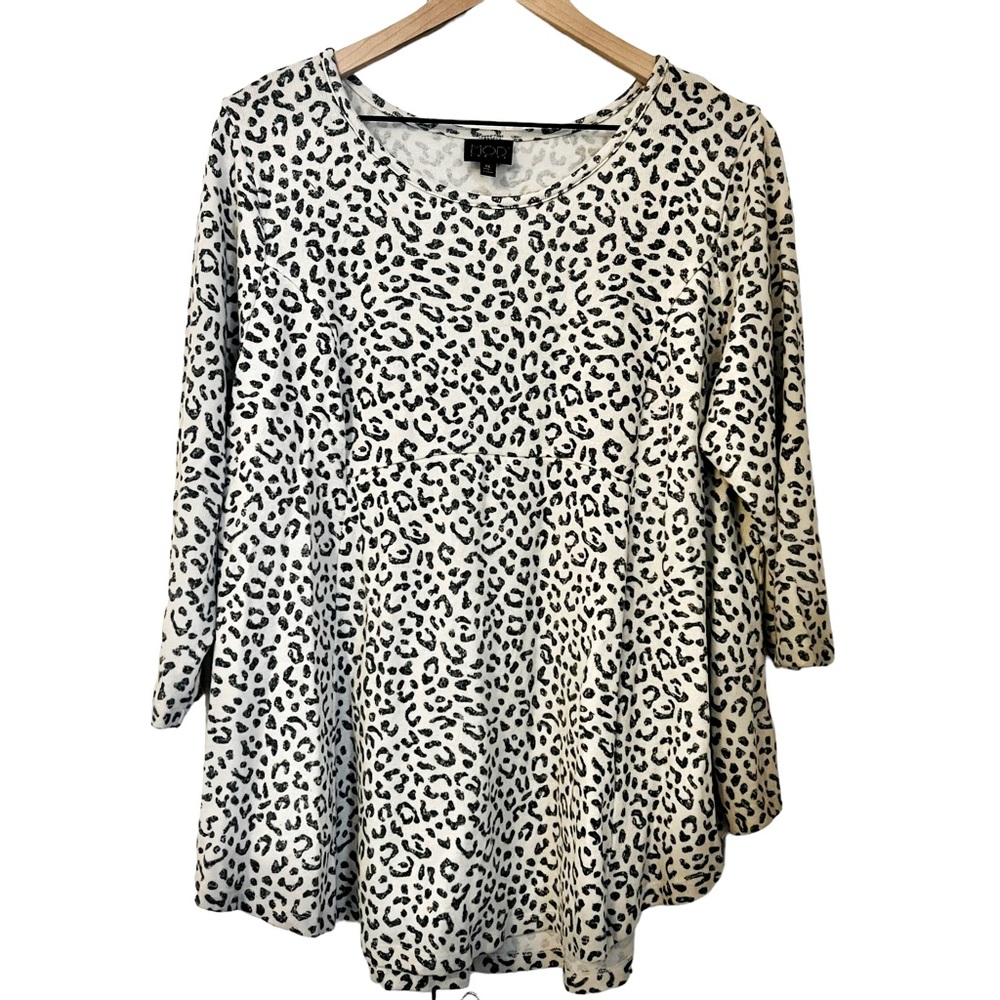 MOD Lusive Cheetah Print 3/4 Sleeve Flowy Soft Pullover Tunic Top - 1x